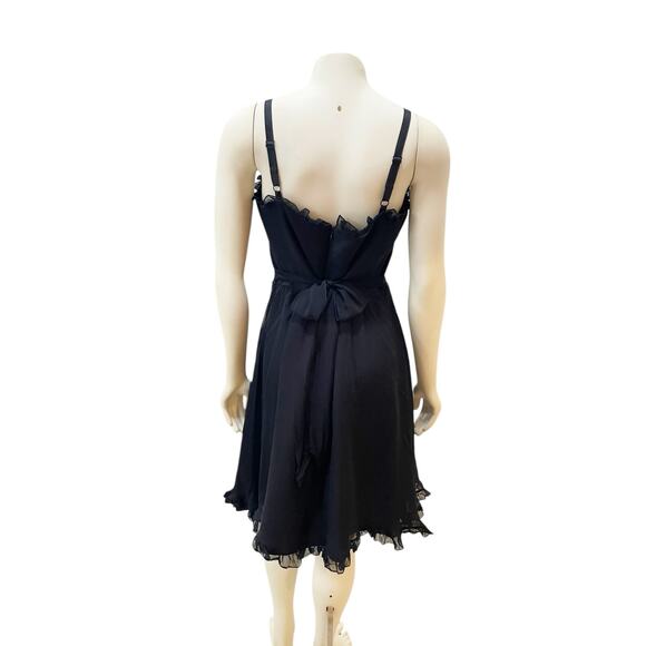 Betsy Johnson Silk Fit Flare Ruffle Embroidered Short Little Black Dress Size 10 - Picture 6 of 11